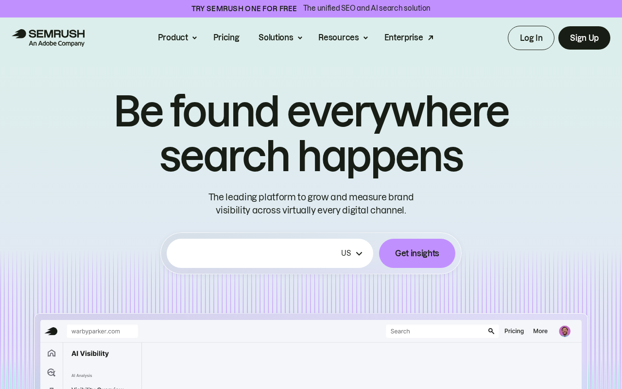 Semrushのトップページ